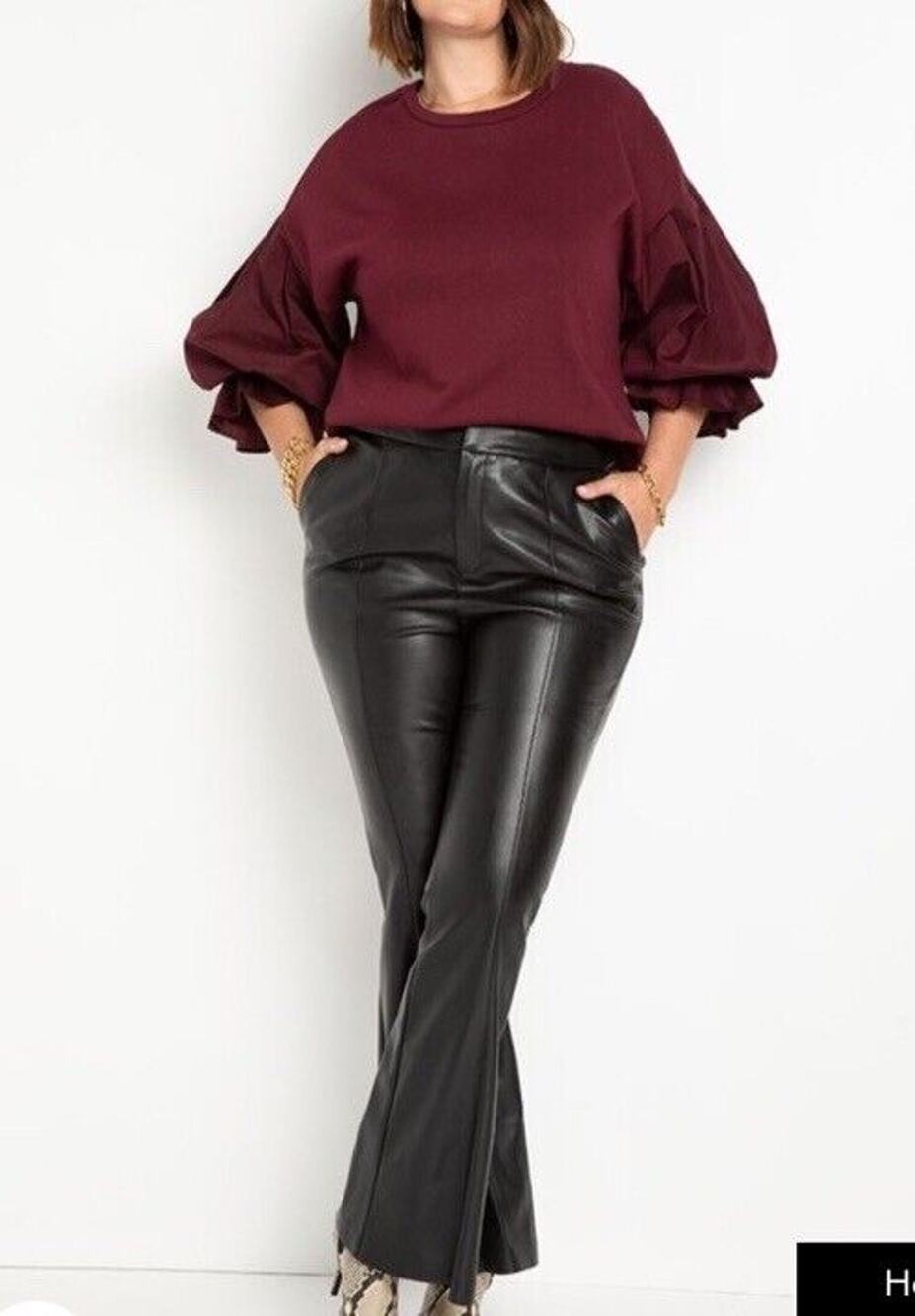 ELOQUII Plus Size Wine Crewneck Mixed Media Sleeves Sweatshirt 26/28 3x 4x